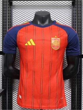 adidas Red and Navy Spain Football Jersey with Yellow Crest